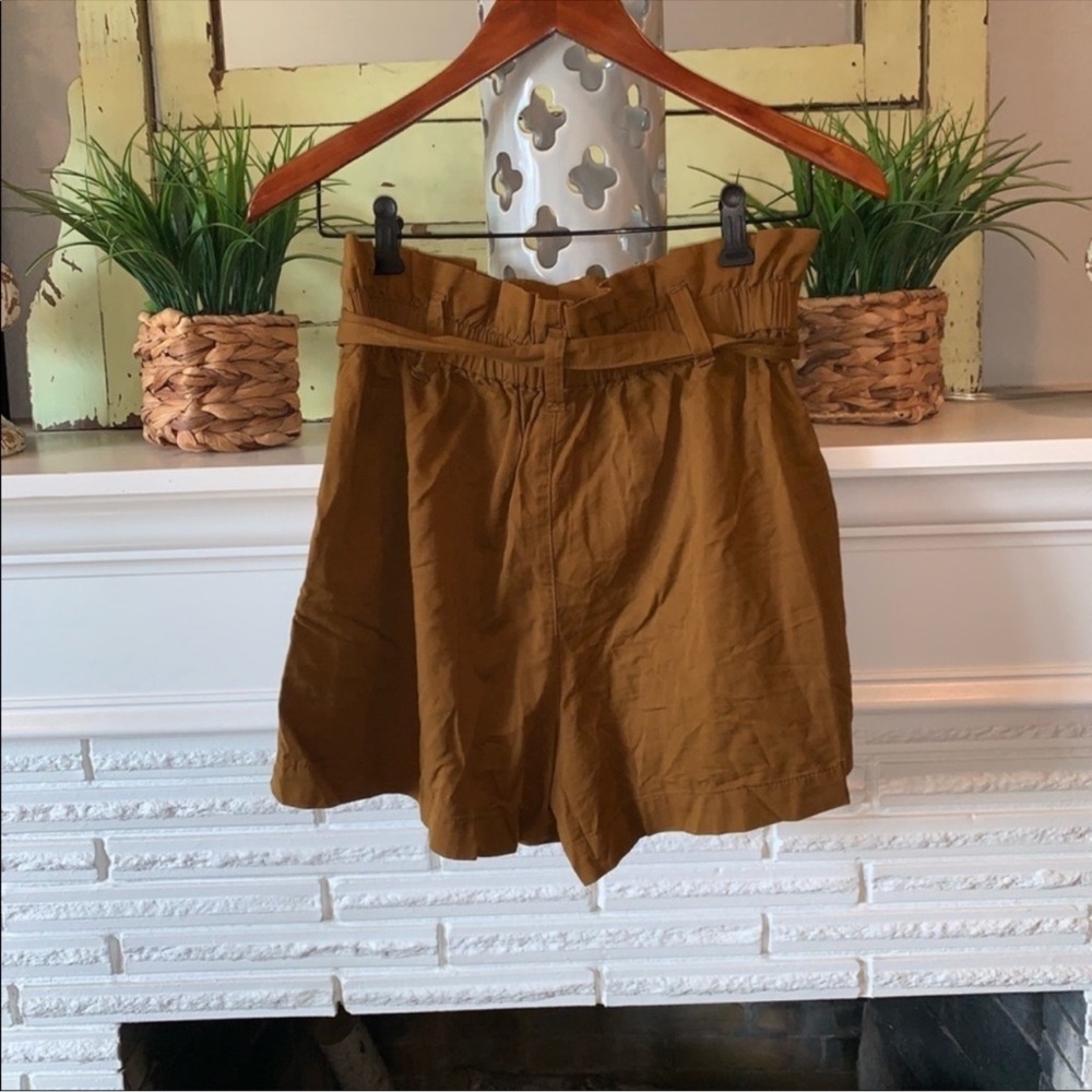 Madewell Brown Paperbag High Waist Shorts Tie Waist Linen Blend Size 4 - Picture 7 of 7